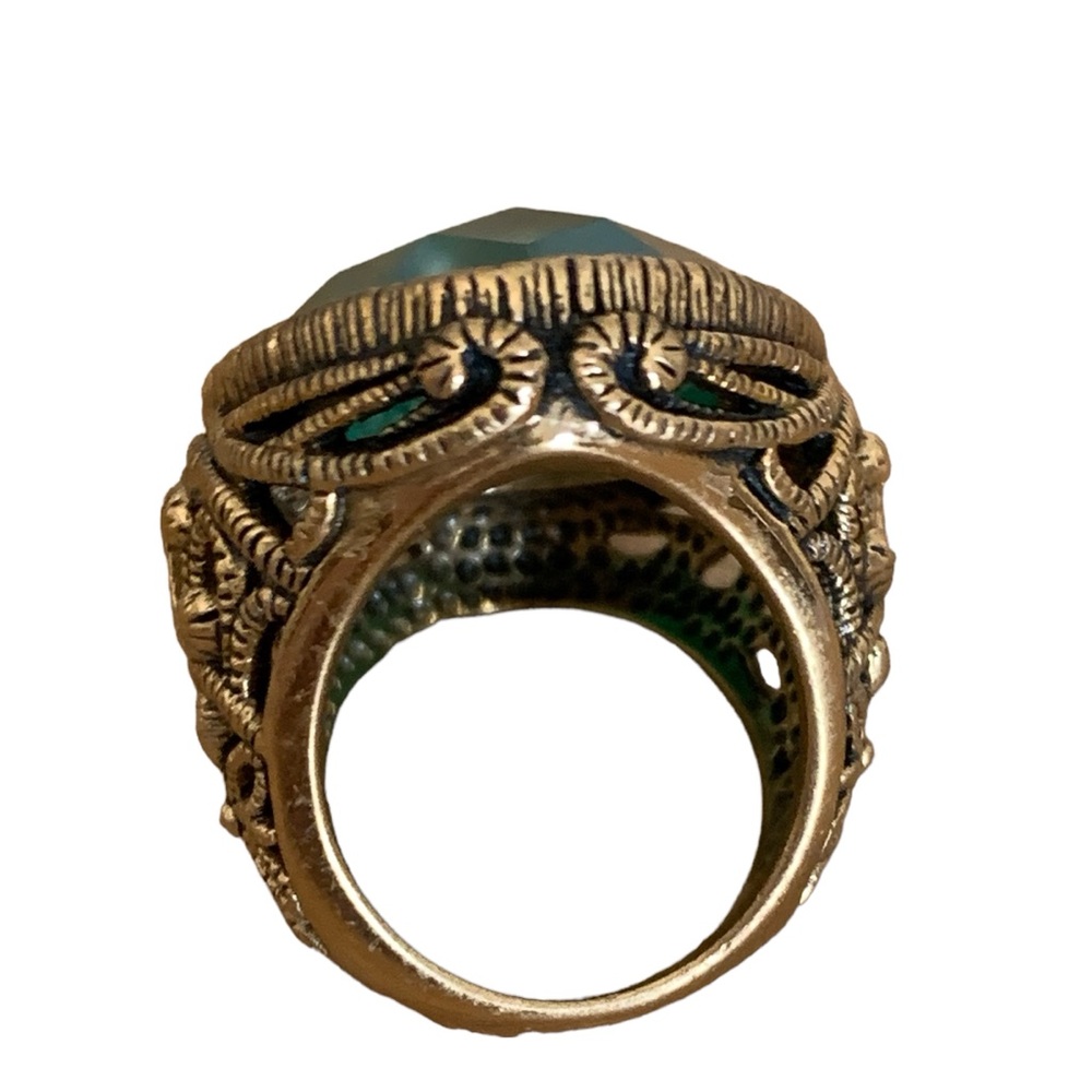 BARSE Thailand Brass Green Faceted Agate Ornate Woman’s Ring Jewelry - Picture 4 of 6